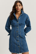 Cotton Blend Denim Panelled Mini Dress