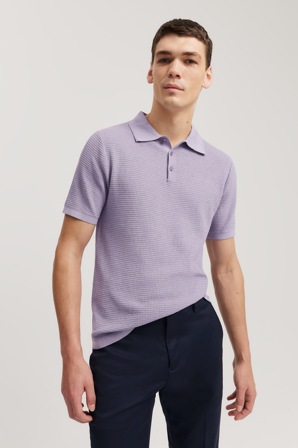 Cotton Silk Waffle Knit Polo