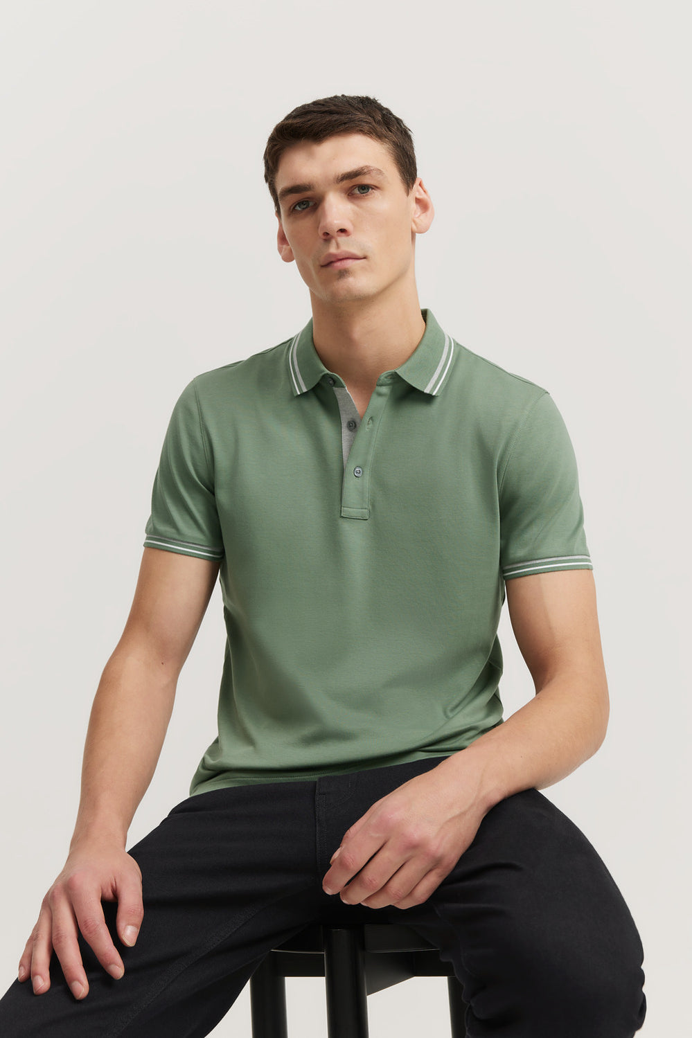 Slim Fit Interlock Tipped Polo