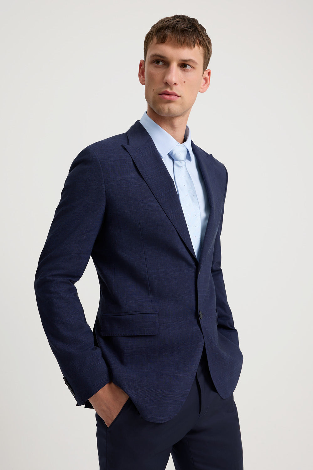 Slim Fit Wool Linen Check Blazer