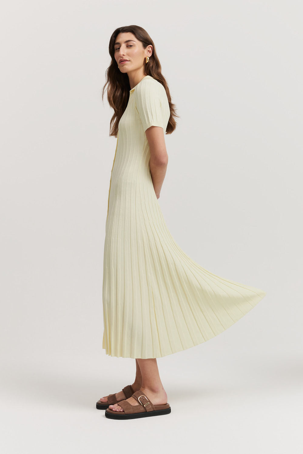 Pleat Knit Midi Dress