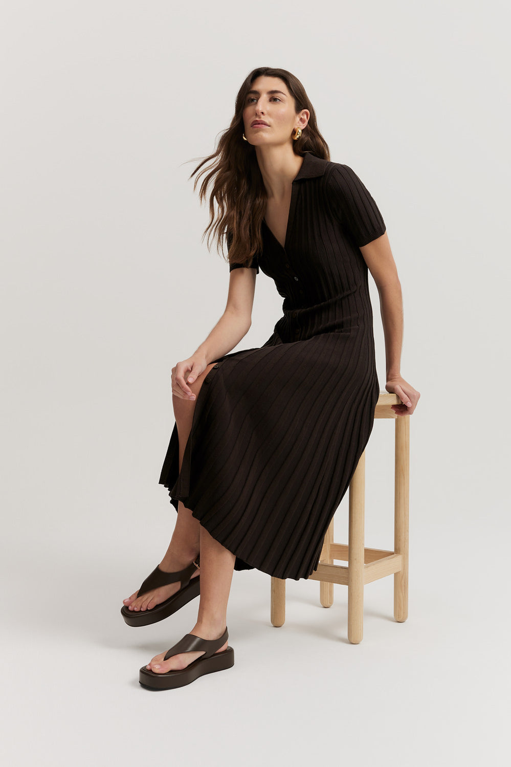 Pleat Knit Midi Dress