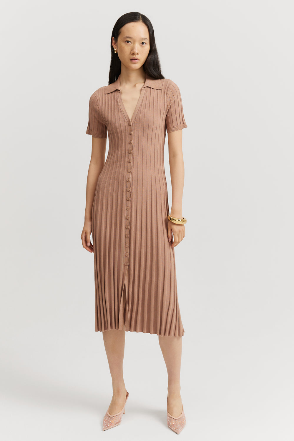 Pleat Knit Midi Dress