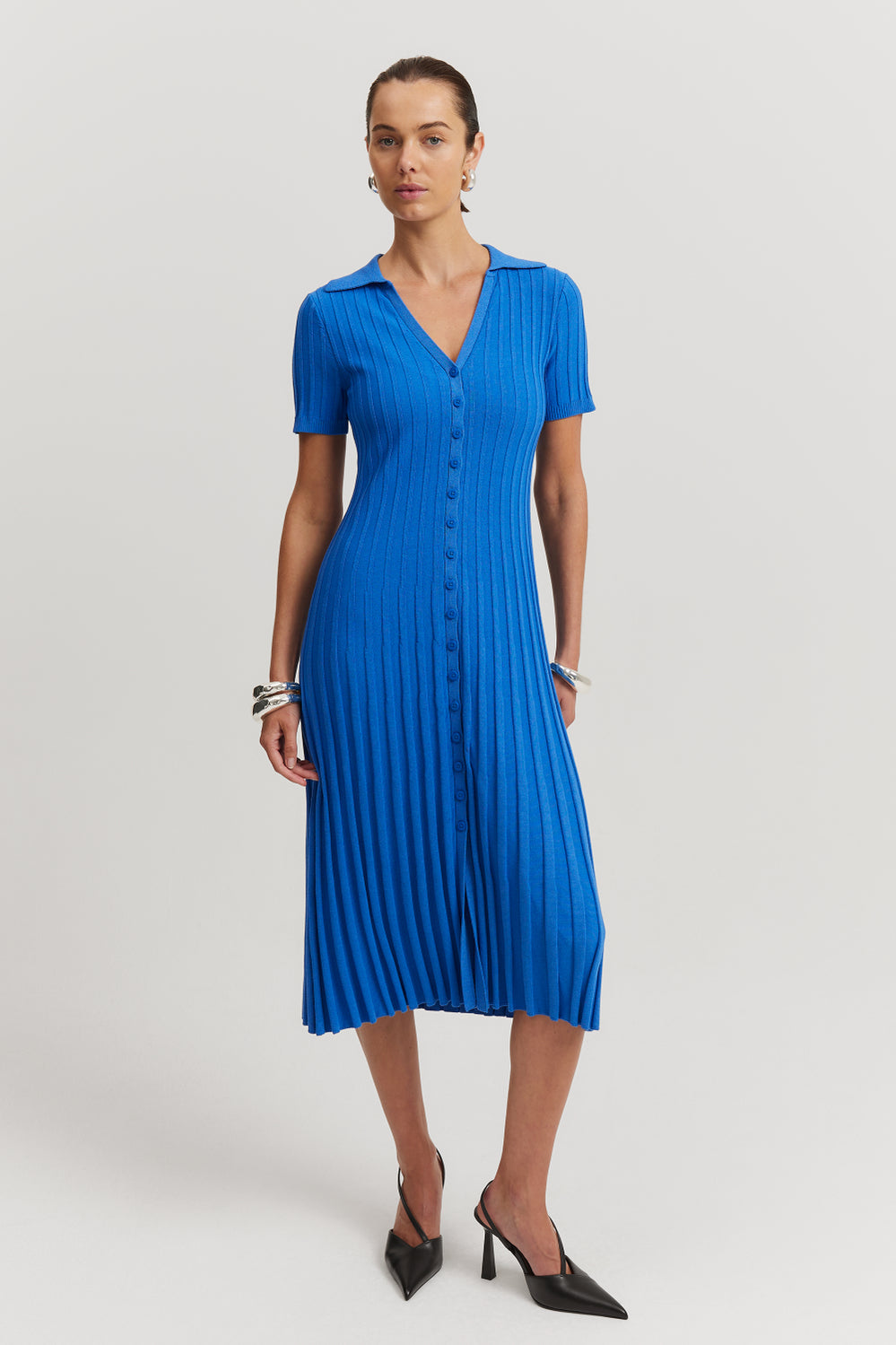 Pleat Knit Midi Dress
