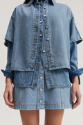 Cotton Blend Denim Button-Through Skirt