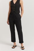 Cotton Blend Pull-On Tapered Pintuck Pant