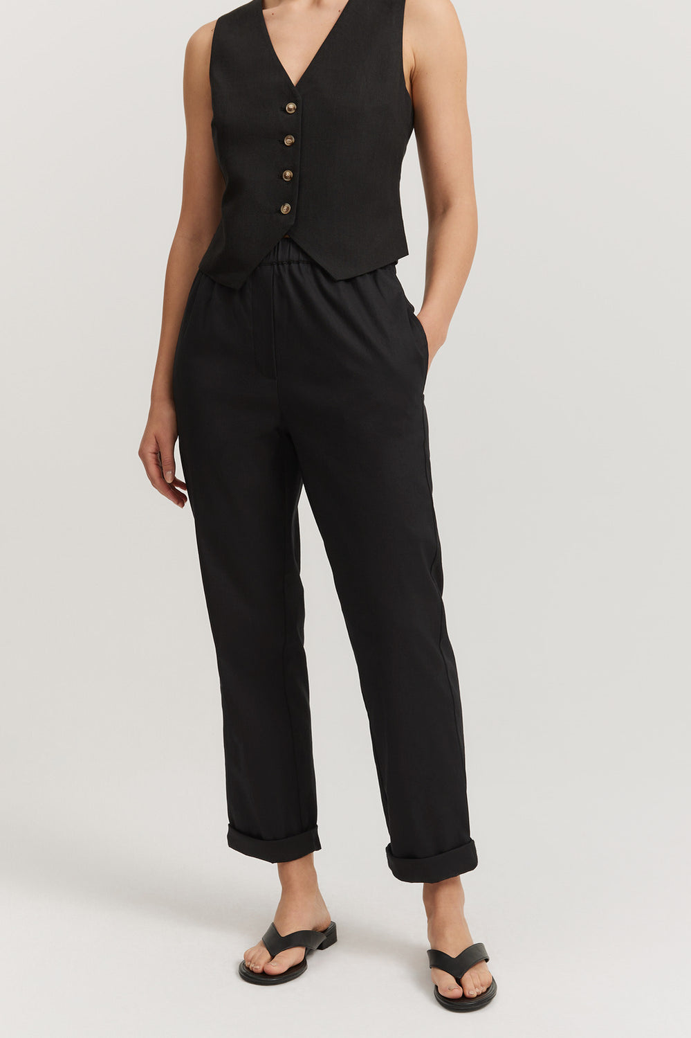 Cotton Blend Pull-On Tapered Pintuck Pant
