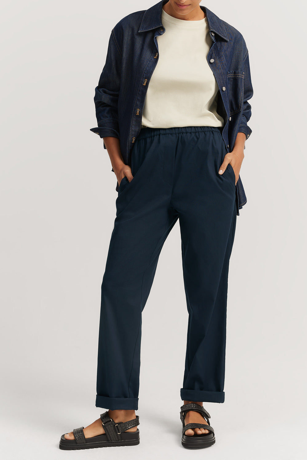 Cotton Blend Pull-On Tapered Pintuck Pant