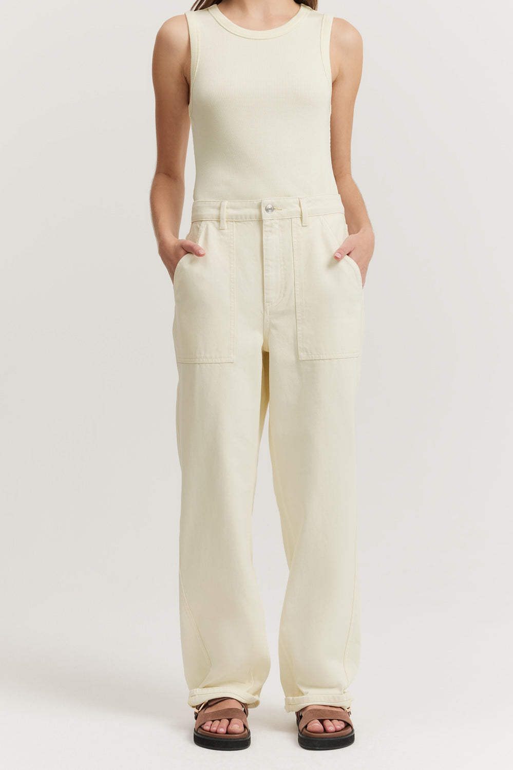 Cotton Blend Mid Rise Patch Pocket Jean