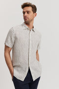 Regular Fit Linen Stripe Short Sleeve Shirt