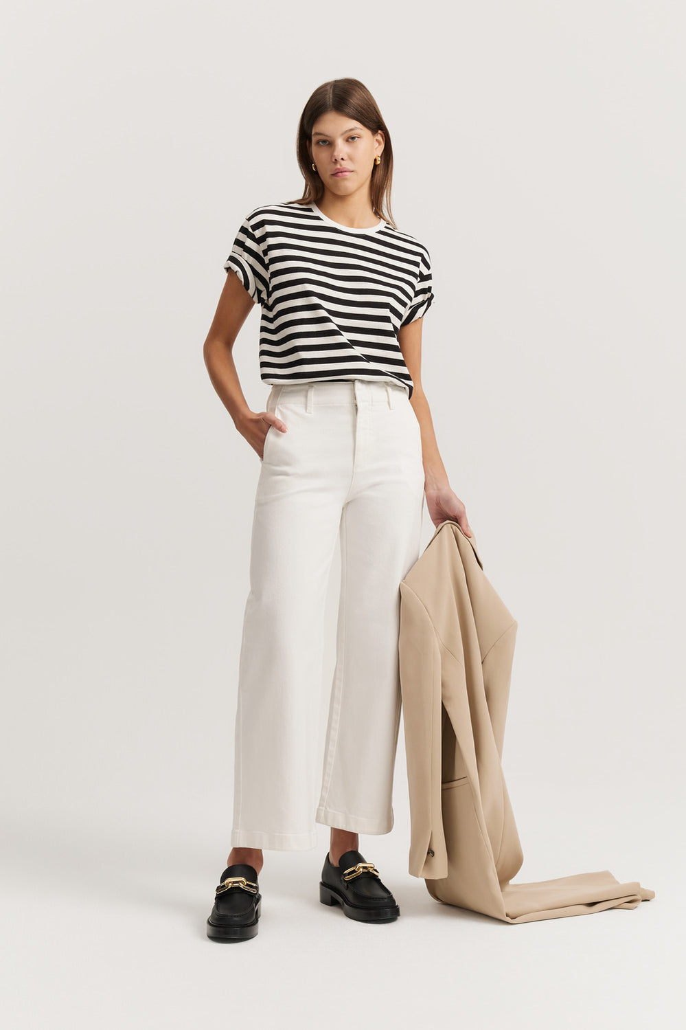 Cotton Blend High Rise Wide Leg Jean