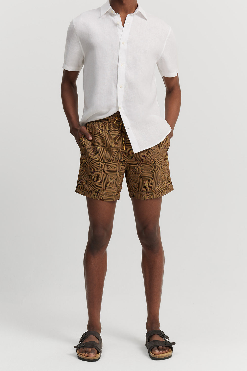 Polyester Blend Linear Print Swim Short