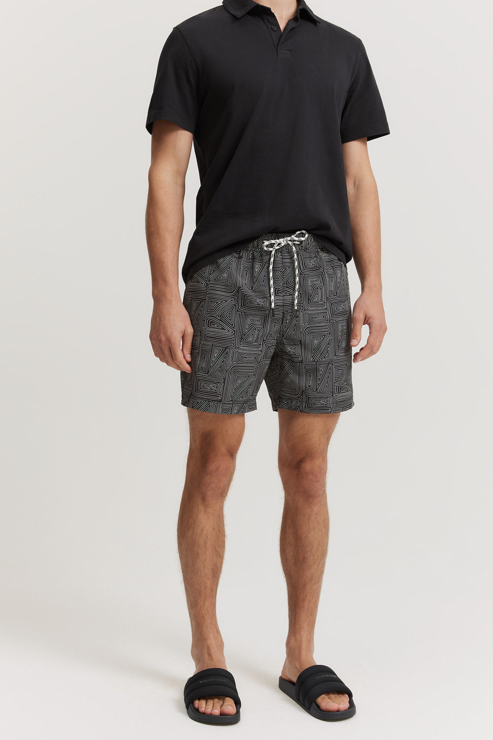 Polyester Blend Linear Print Swim Short