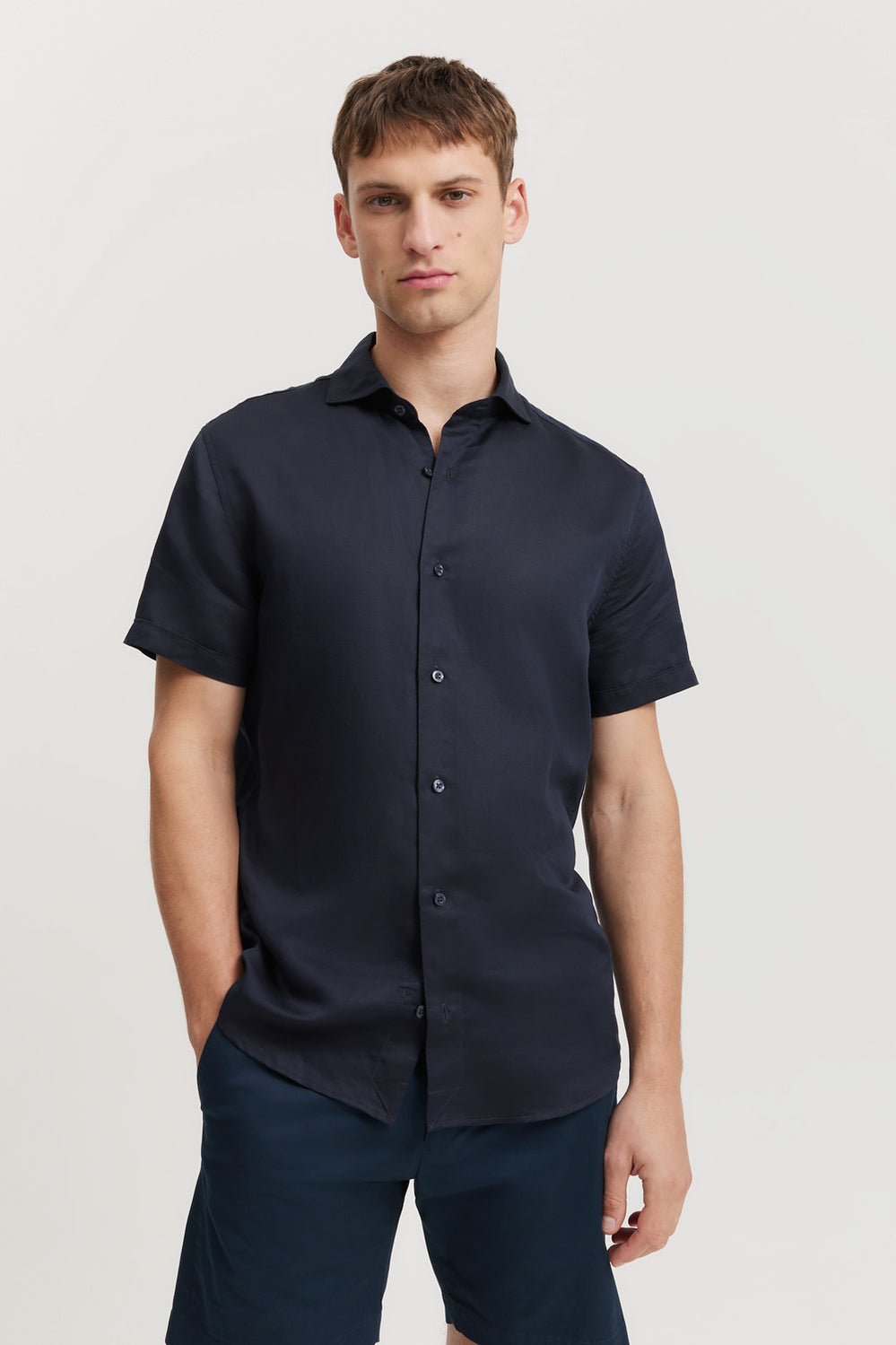 Tailored Fit Linen Cotton Short Sleeve Shirt