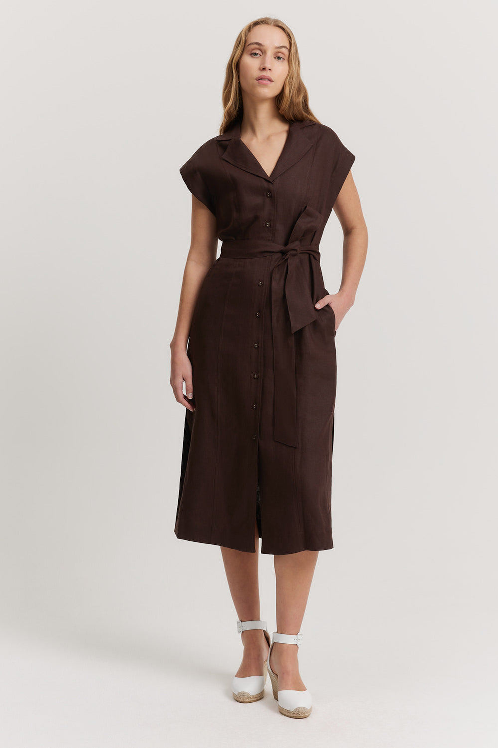 Linen Cap Sleeve Midi Dress
