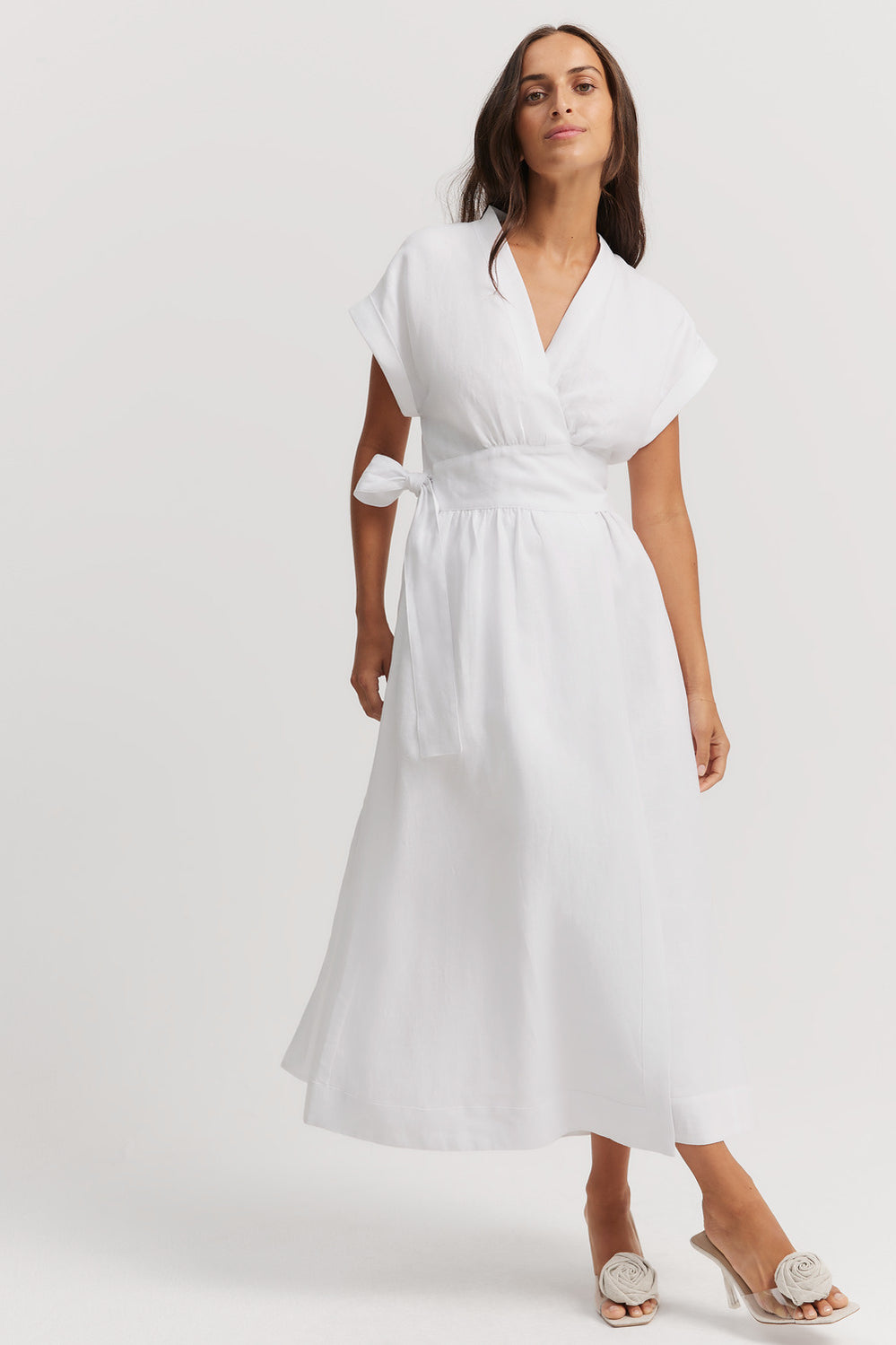 Linen Wrap Midi Dress