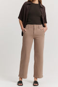 Cotton Blend High Rise Wide Leg Jean