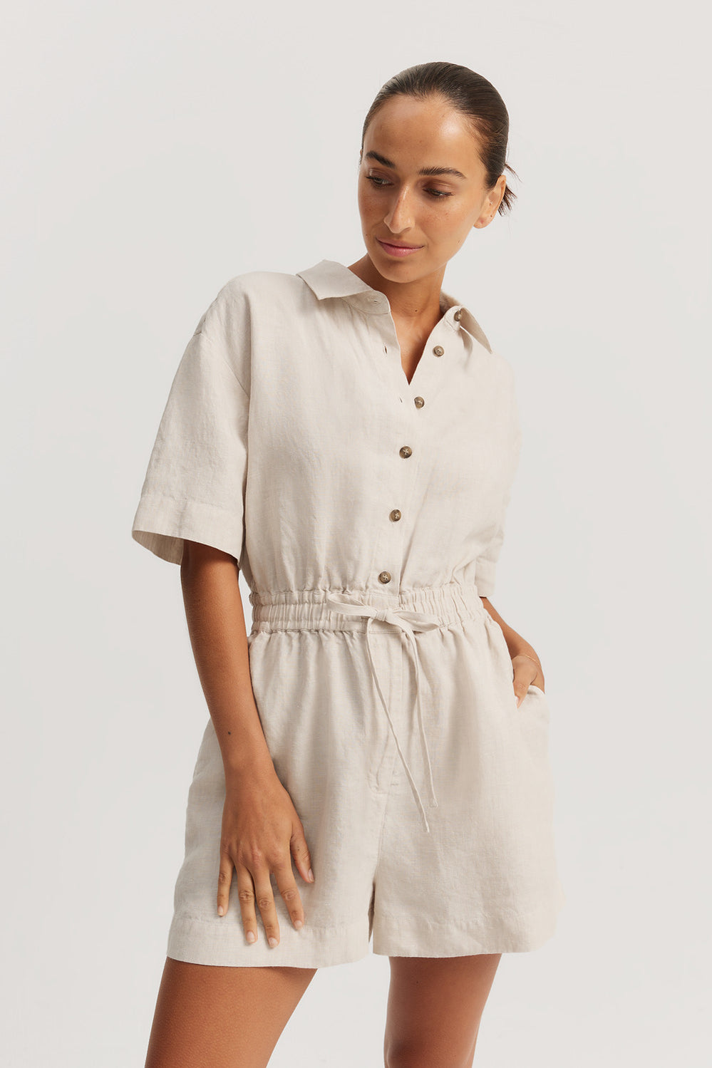Linen Tie Front Playsuit