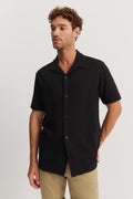 Cotton Blend Textured Knit Short Sleeve Shirt