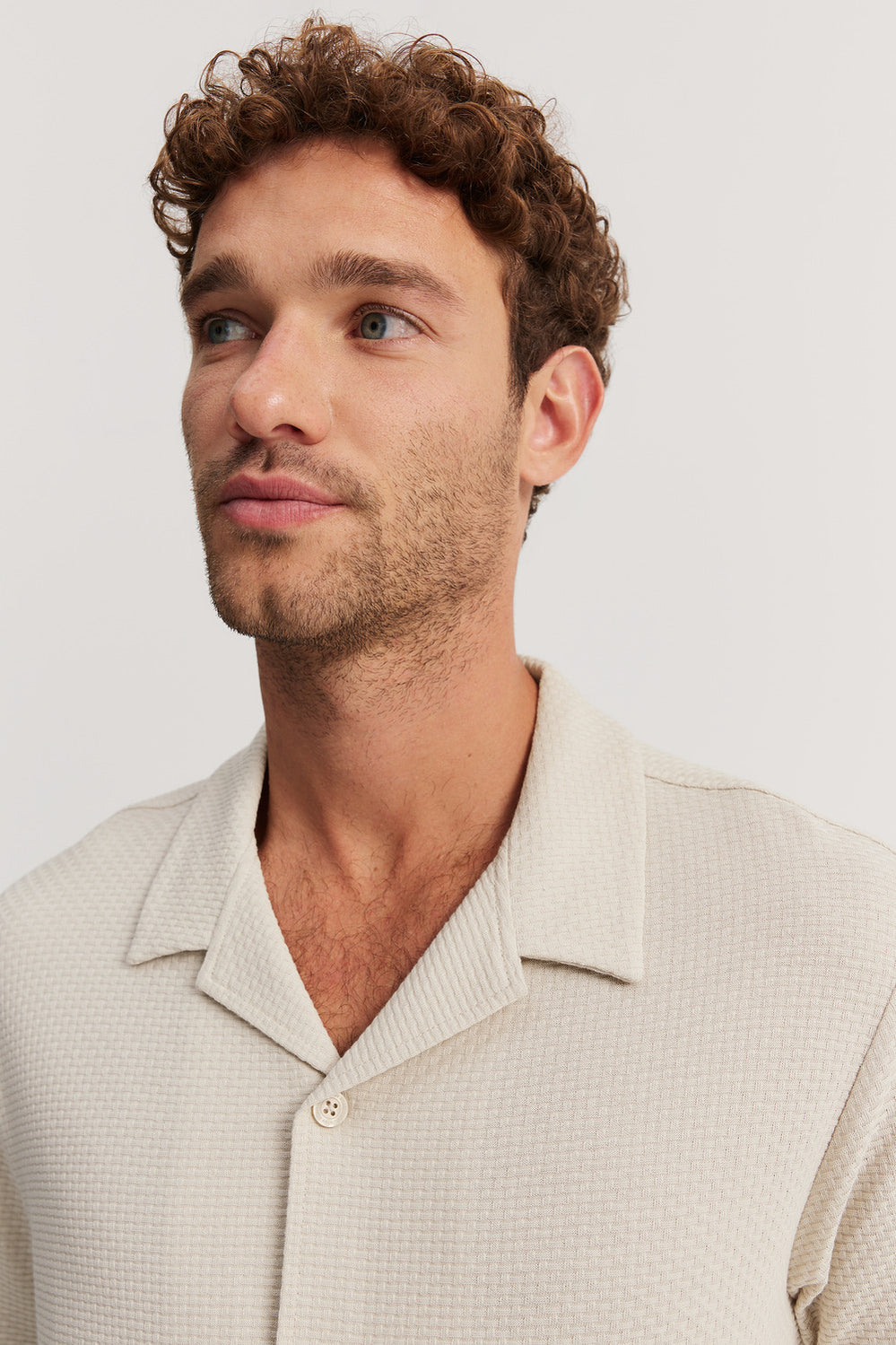 Cotton Blend Textured Knit Short Sleeve Shirt