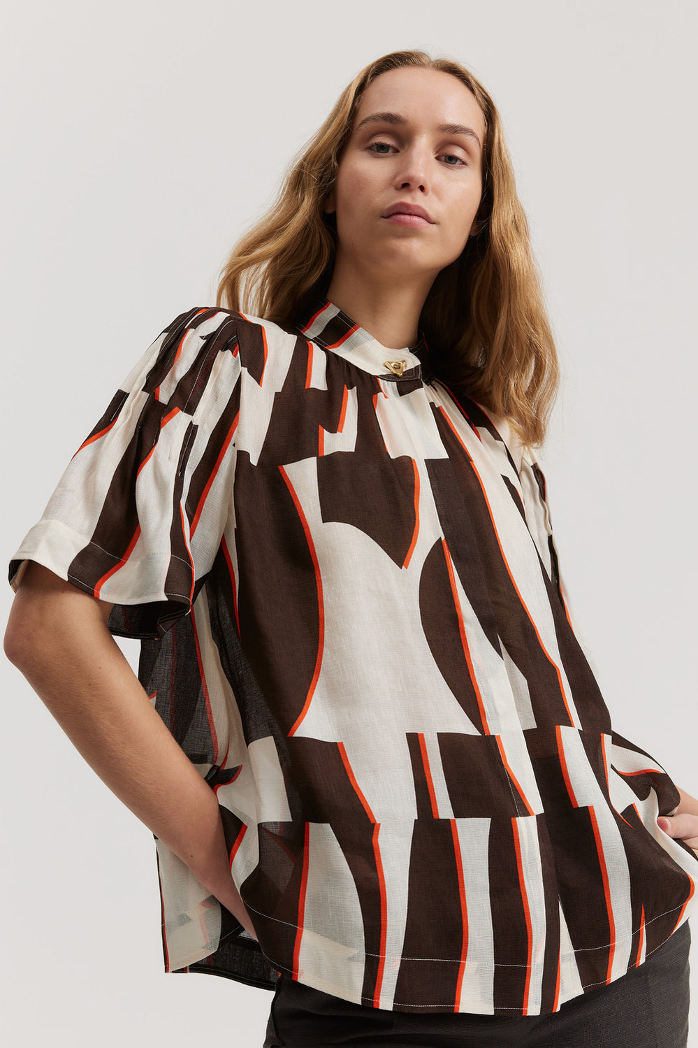 Print Pintuck Detail Blouse