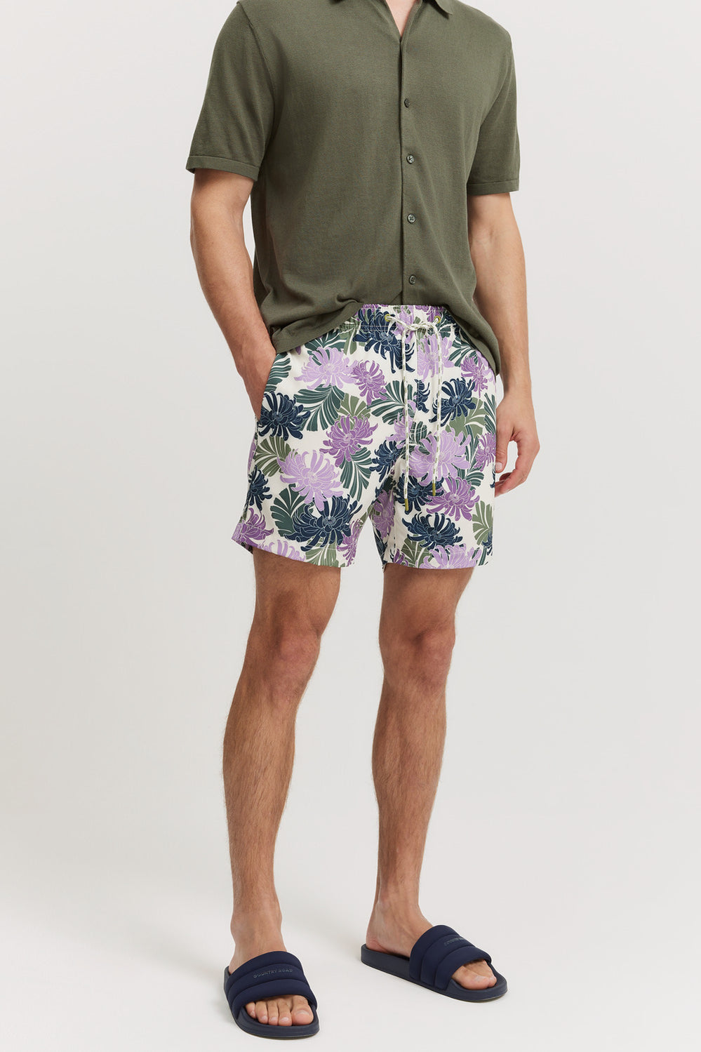 Polyester Blend Floral Print Swim Short