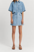 Cotton Blend Pocket Detail Denim Skirt