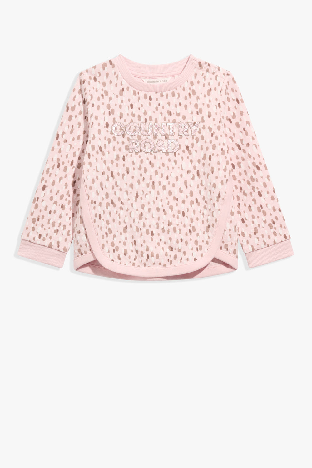 Cotton Long Sleeve Sequin Logo T-Shirt