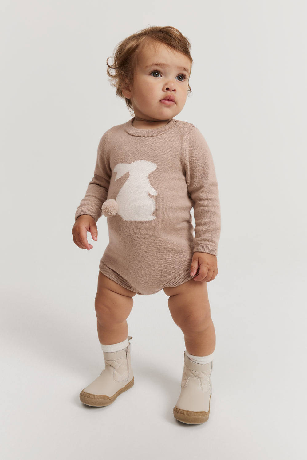 Organically Grown Cotton Blend Bunny Knit Long Sleeve Bodysuit