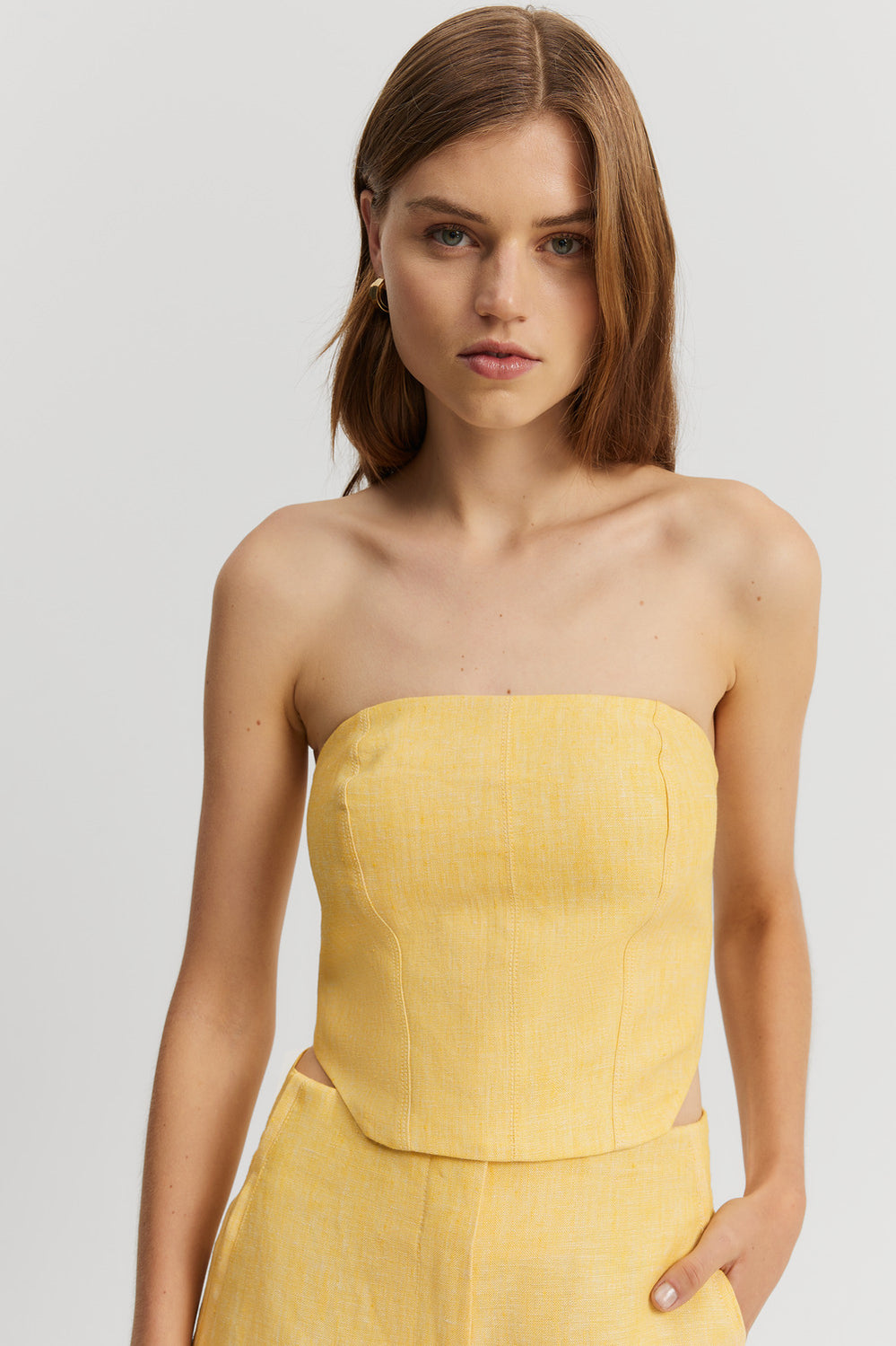 Linen Yarn Dyed Strapless Bustier