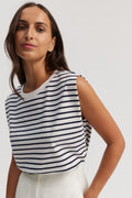 Cotton Stripe Tuck Shoulder Tank