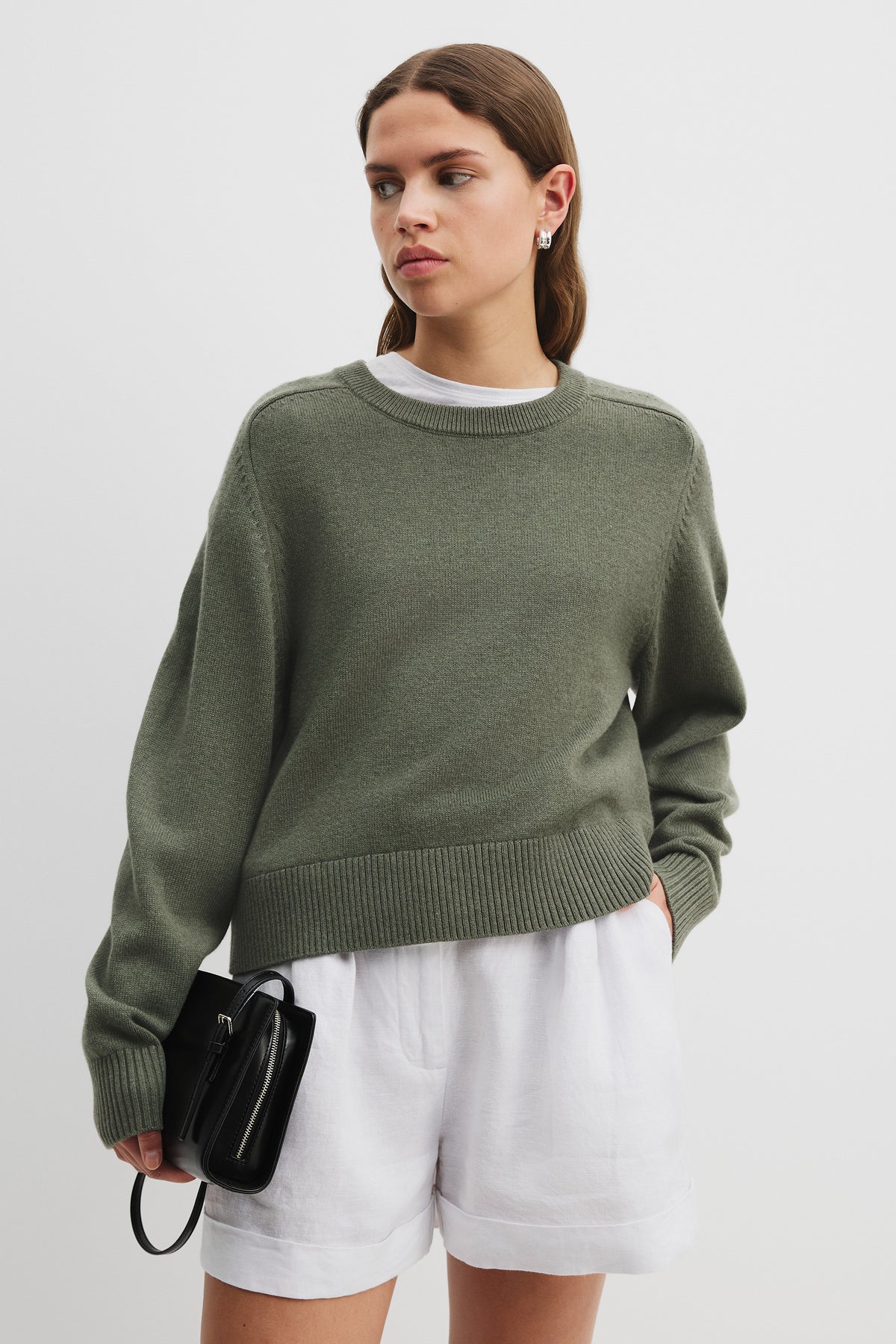 Organically Grown Cotton Blend Crop Crew Neck Knit