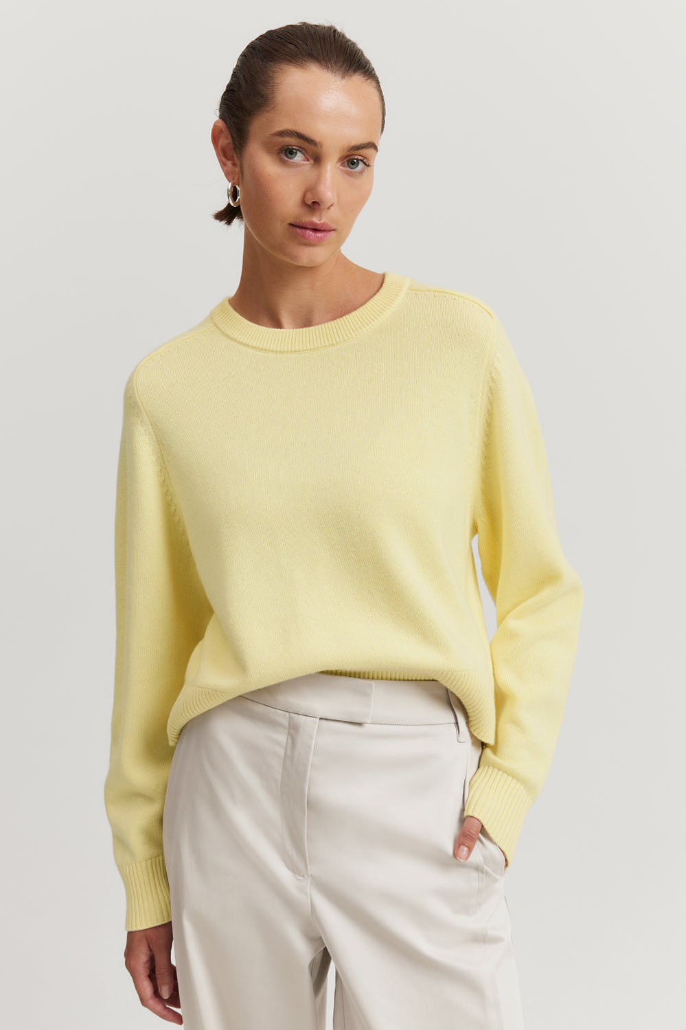 Organically Grown Cotton Blend Crop Crew Neck Knit