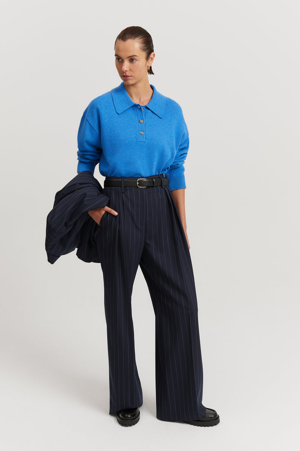 Organically Grown Cotton Blend Crop Polo Neck Knit