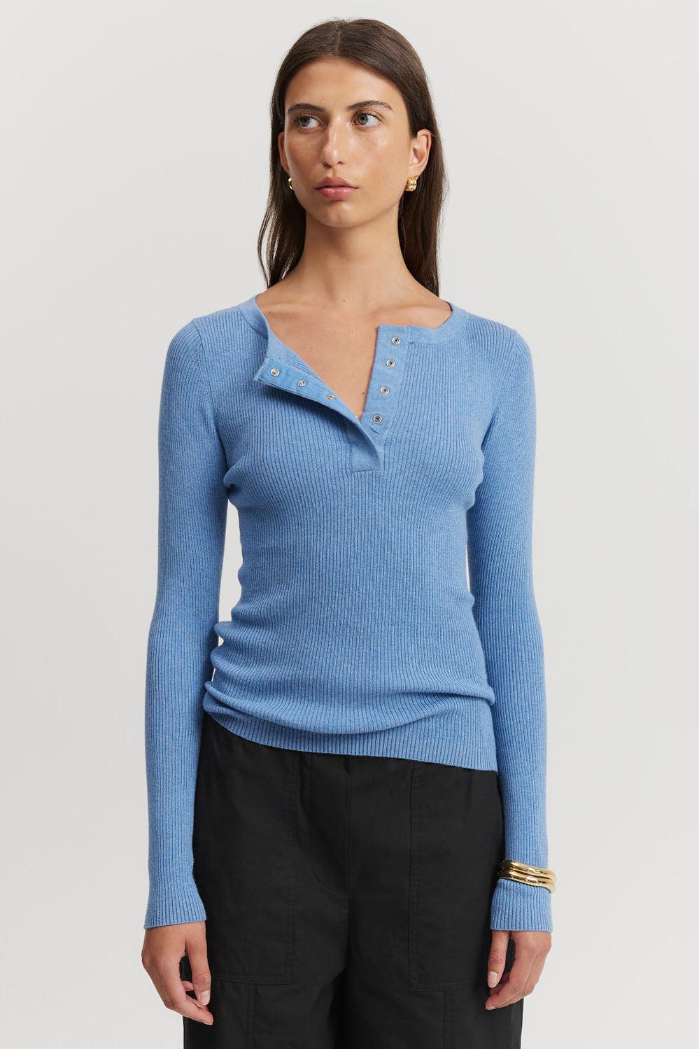 Cotton Cashmere Rib Knit Henley