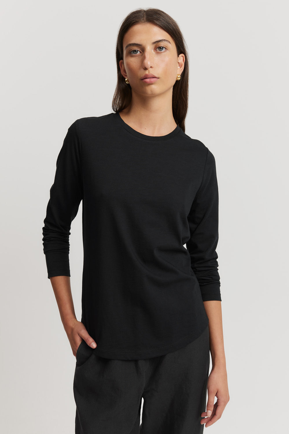 Cotton Long Sleeve Slub T-Shirt