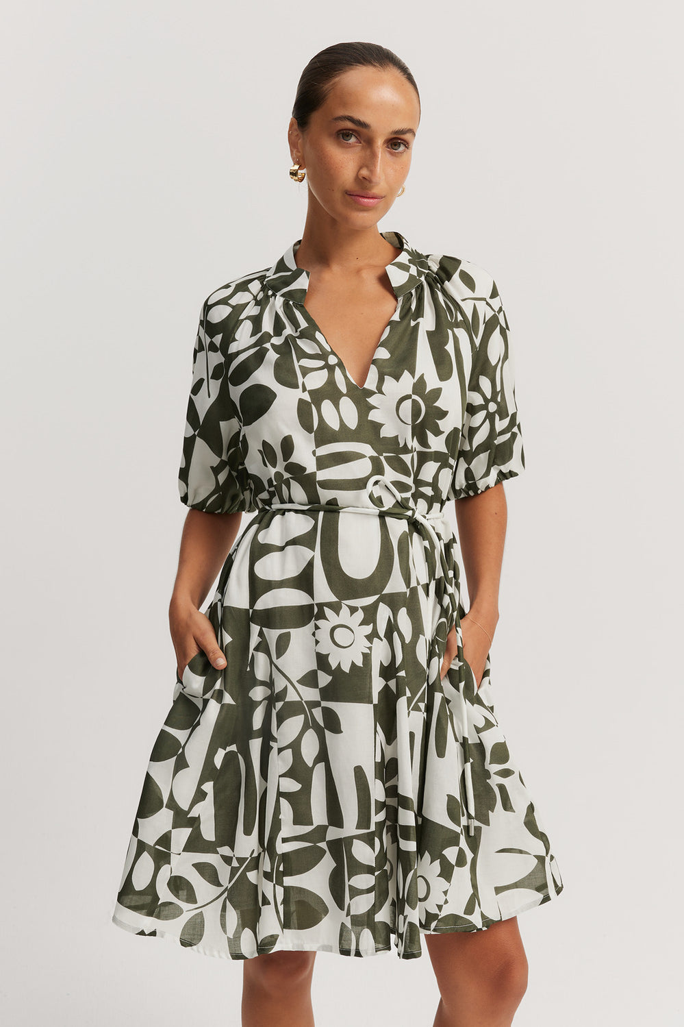 Print Blouson Sleeve Dress
