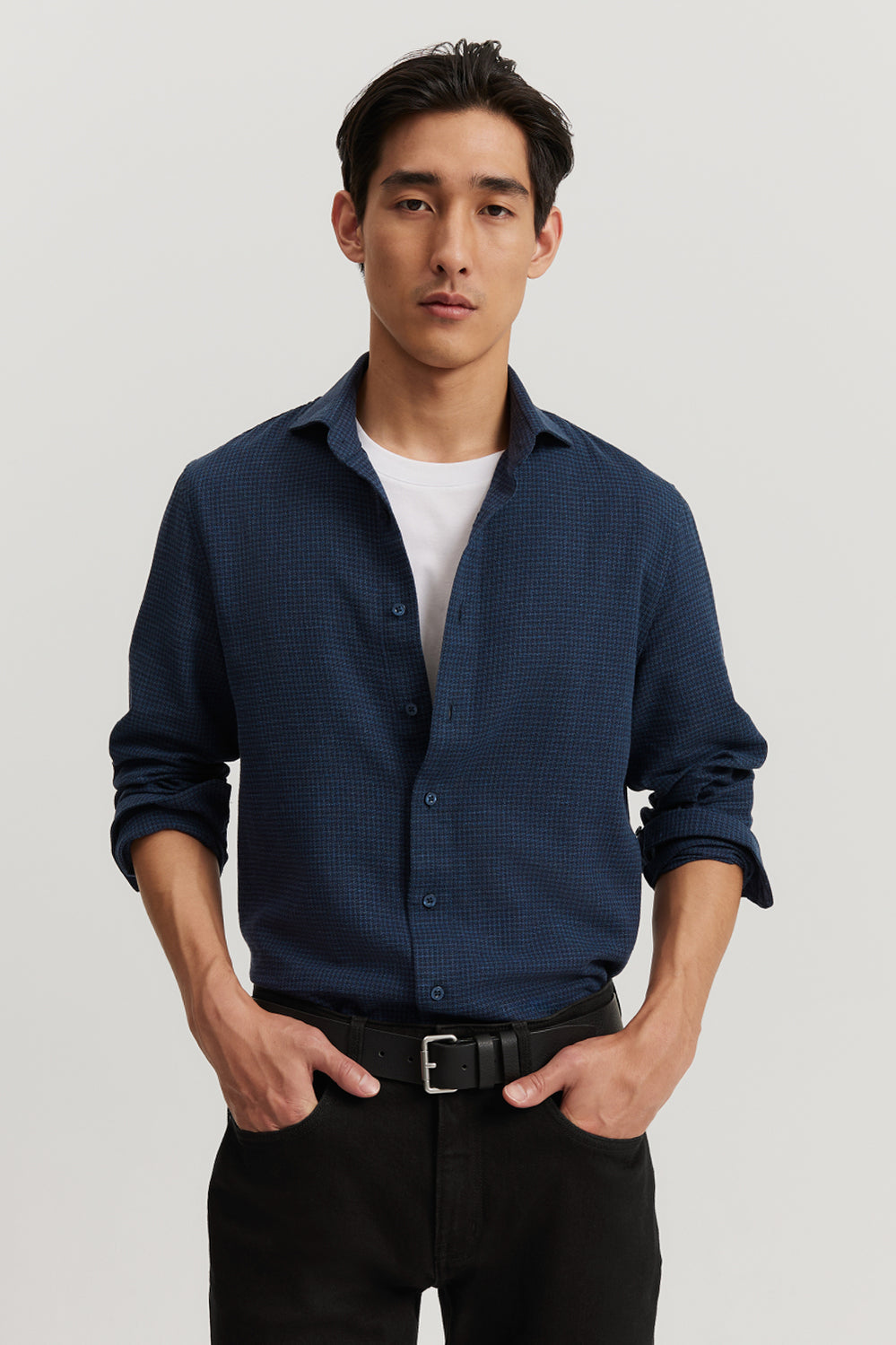 Tailored Fit Cotton Linen Puppytooth Shirt
