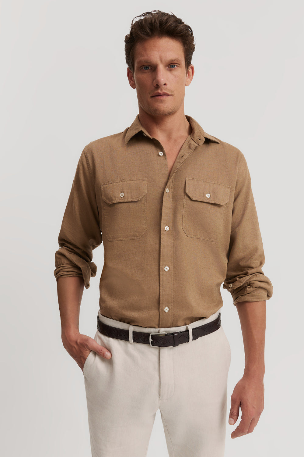 Regular Fit Cotton Linen Pocket Shirt