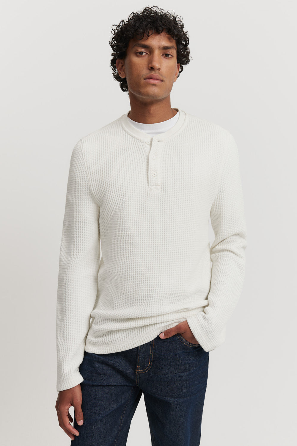 Cotton Blend Waffle Henley