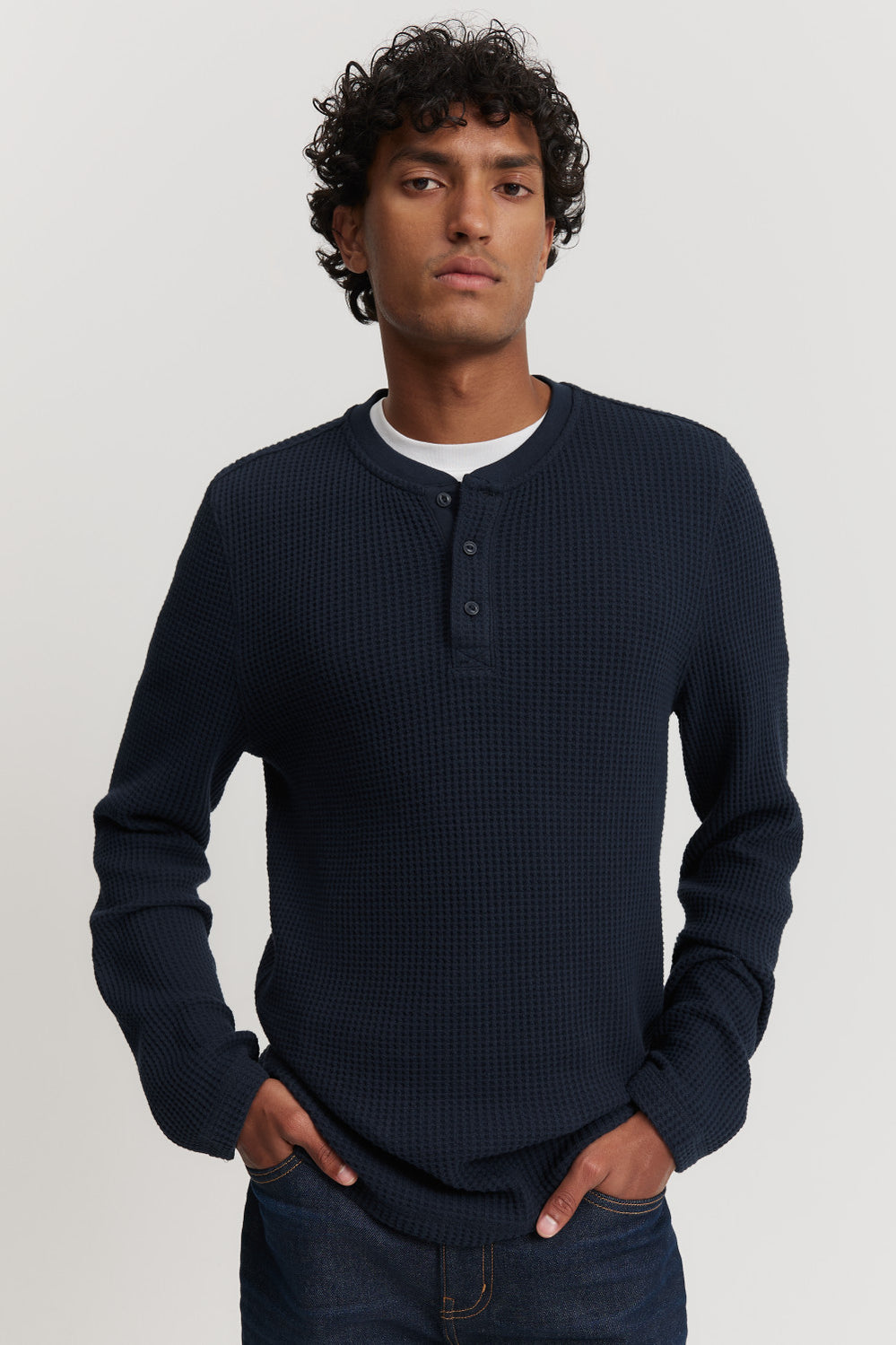 Cotton Blend Waffle Henley