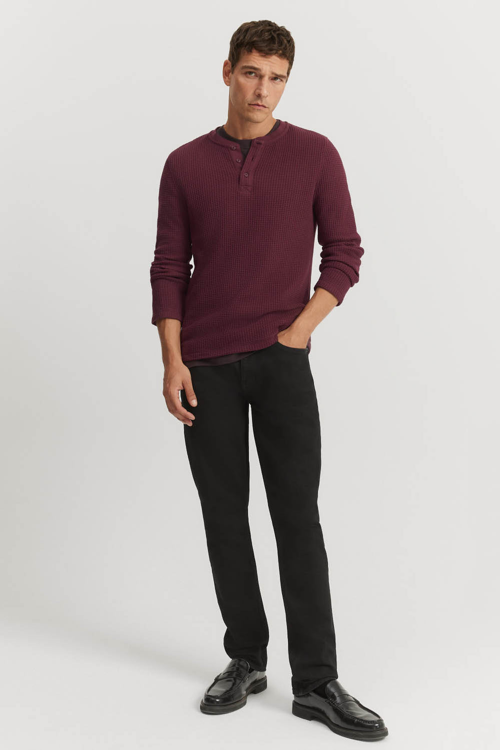 Cotton Blend Waffle Henley