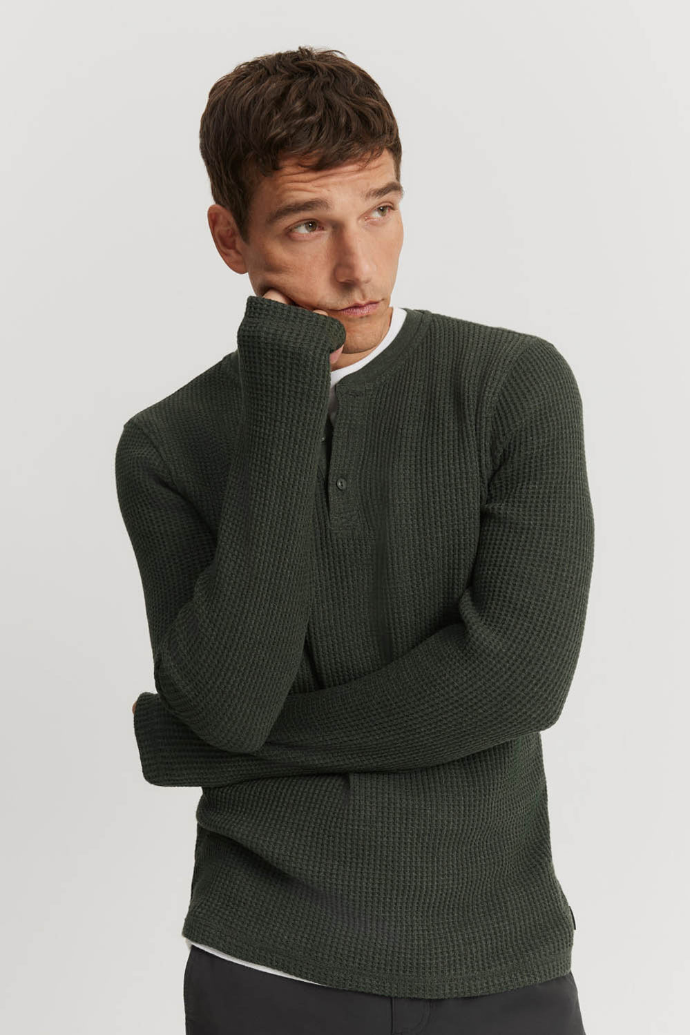 Cotton Blend Waffle Henley