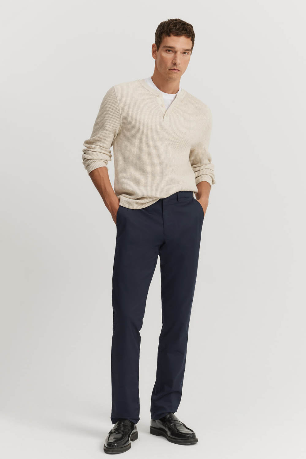Cotton Blend Waffle Henley