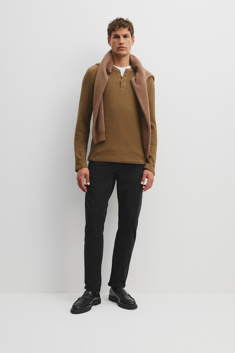 Cotton Blend Waffle Henley