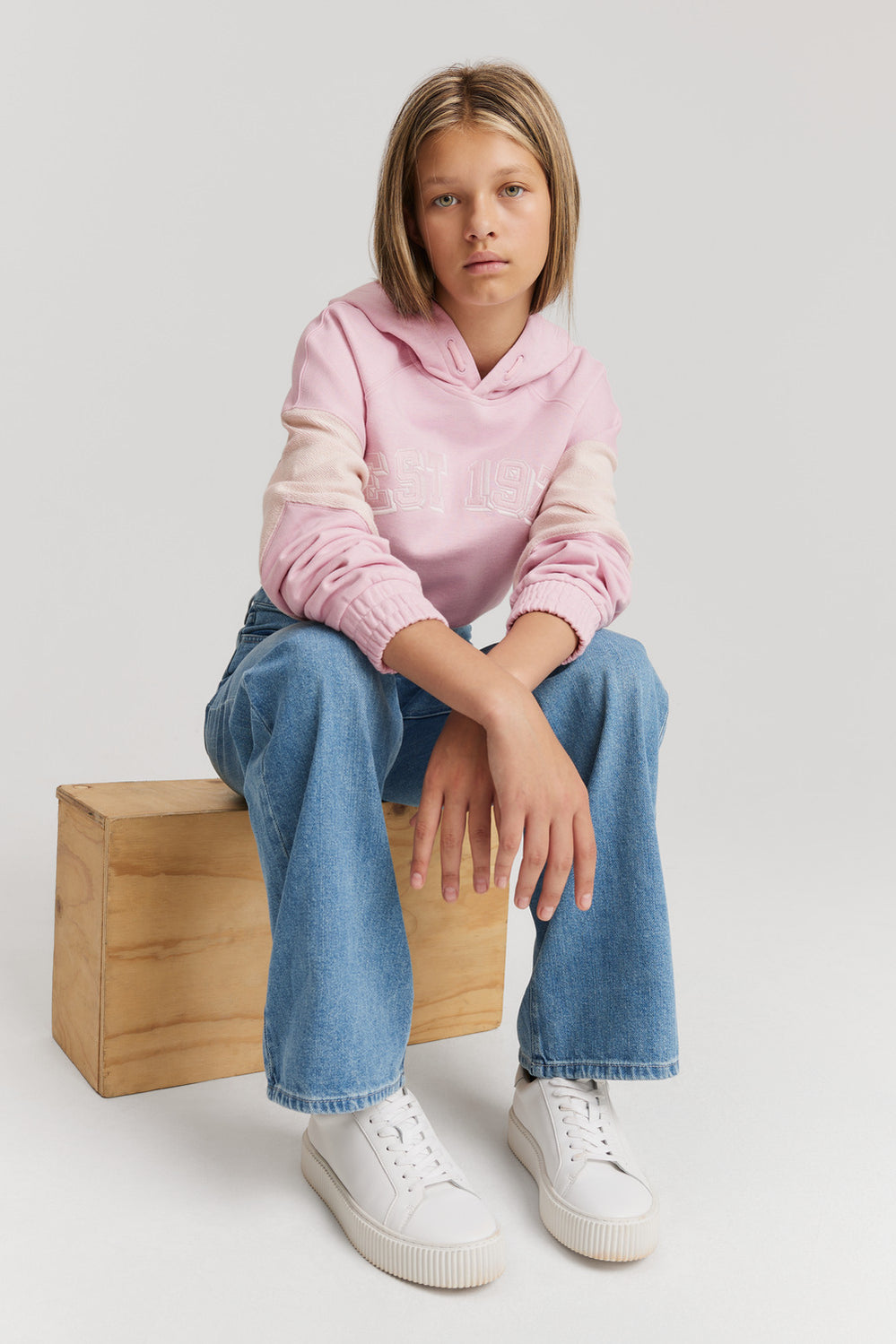 Teen Cotton Blend Crop Seam Logo Hooded Sweat