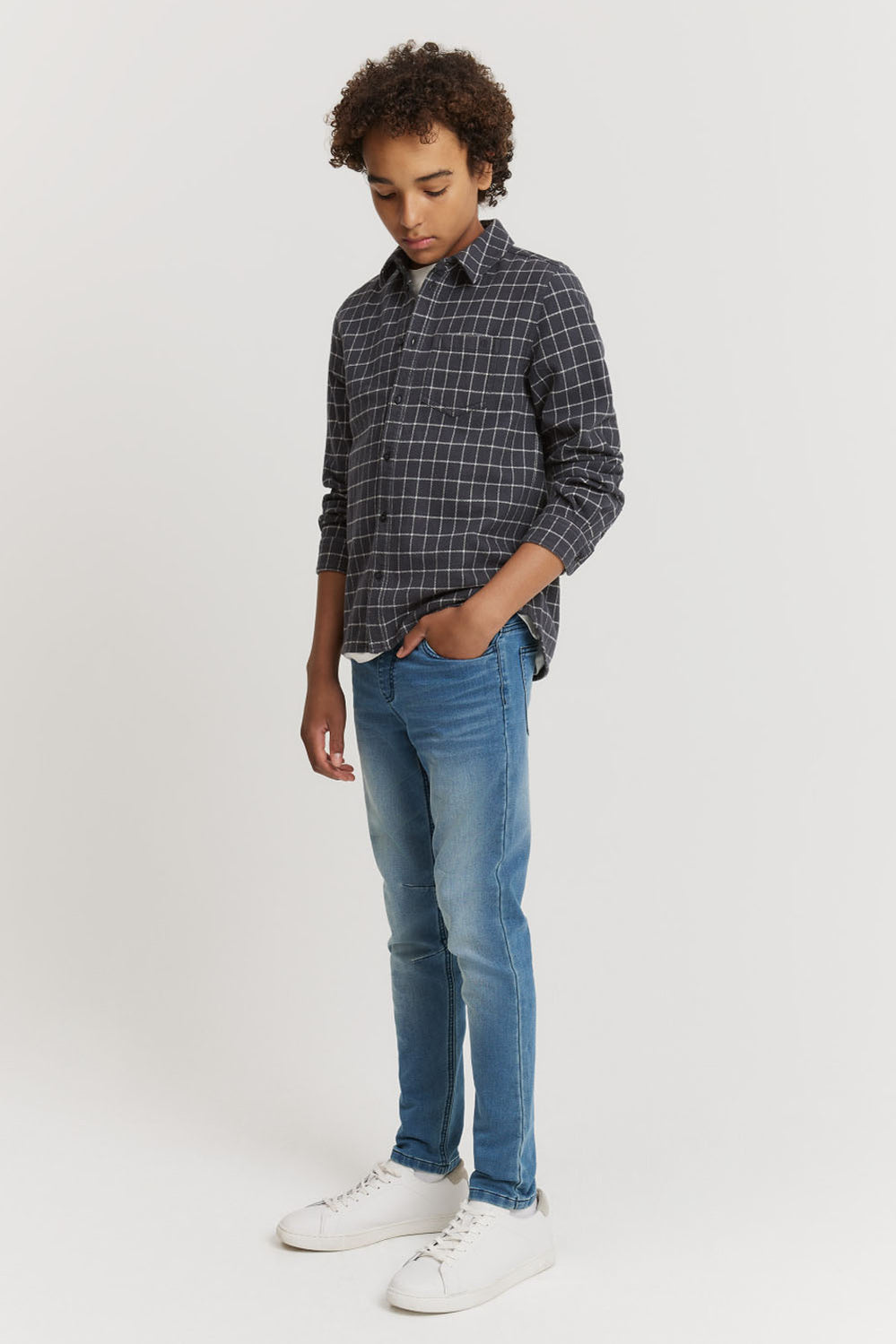 Teen Cotton Check Hooded Shirt