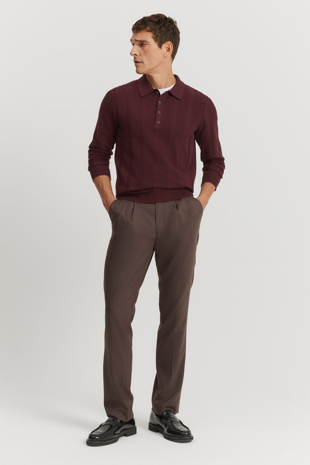 Cotton Silk Stripe Long Sleeve Polo