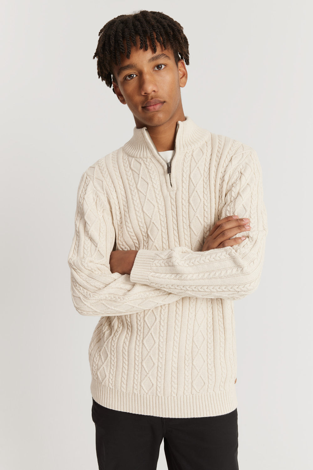 Teen Cotton Cable Half Zip Knit