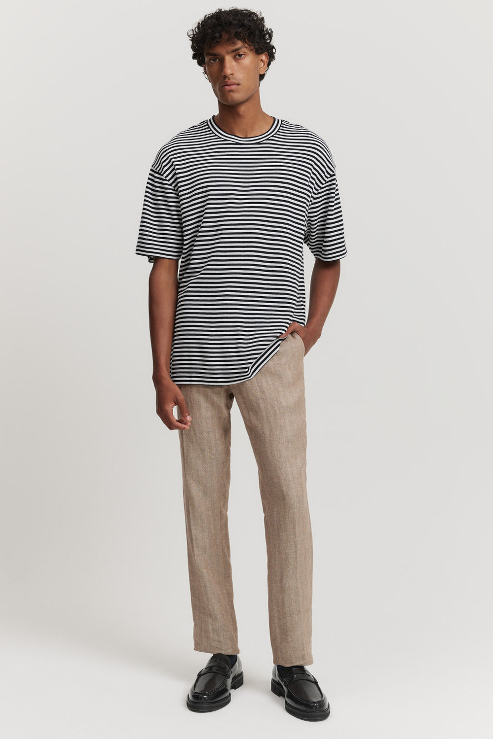 Relaxed Fit Cotton Blend Stripe Textured T-Shirt